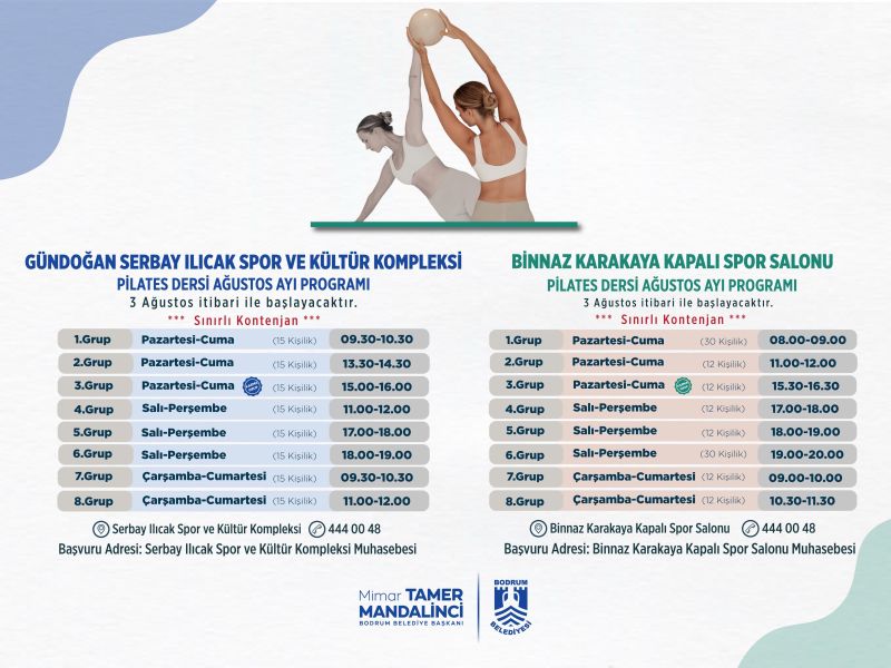 Bodrum Belediyesi Ağustos Ayı Pilates Programını Başlatıyor